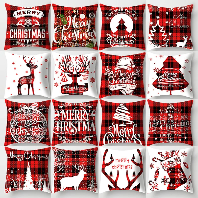 

Christmas Pillowcase Festival Supplies Classic Plaid Print Pillow Covers Decorative Cotton Linen Cozy Throw Cushion Cover 45X45