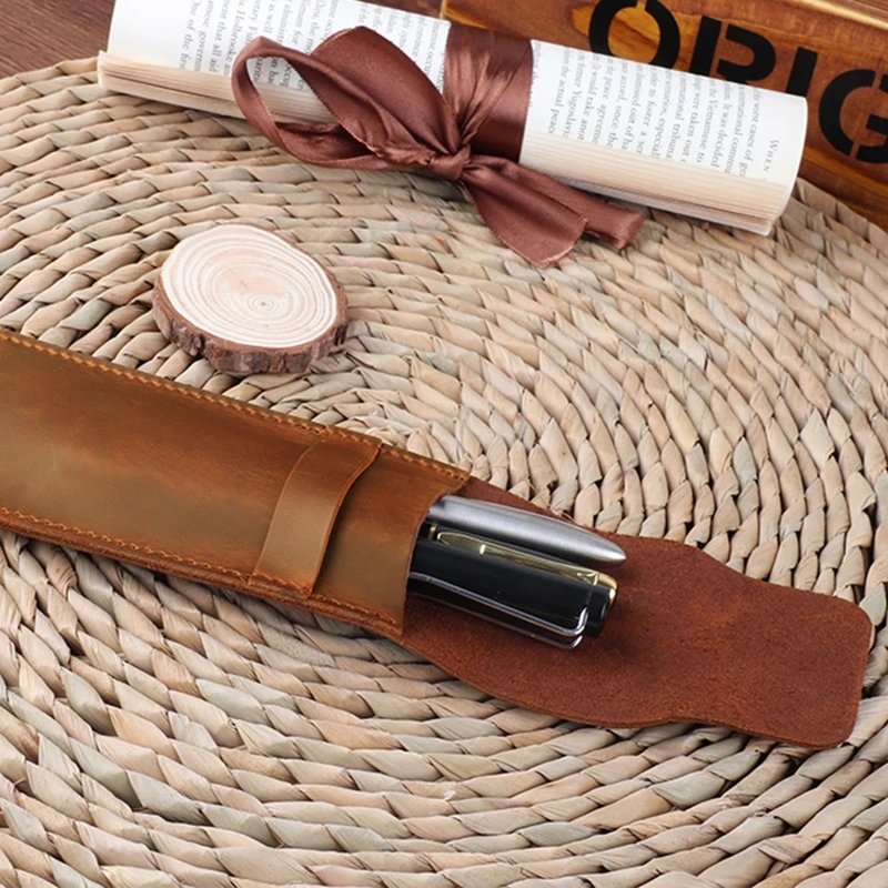 

Leather Pen Holder Brown Fountain Pen Pouch Pencil Holder Handmade Ballpoint Pen Protective Sleeve Cover For Office College 24BB