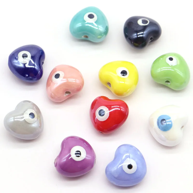 

Evil Eye Heart Ceramic Beads For Jewelry Making Necklace Bracelet 17x15mm White/Red/Pink Heart Shape Porcelain Bead Wholesale
