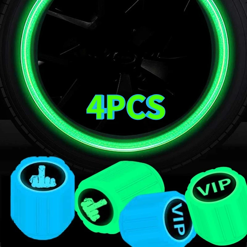 

Luminous Car Wheel Tire Valve Caps with VIP/Middle Finger Logo ABS Waterproof Dust-proof Valves Stems Cover Car Accessories