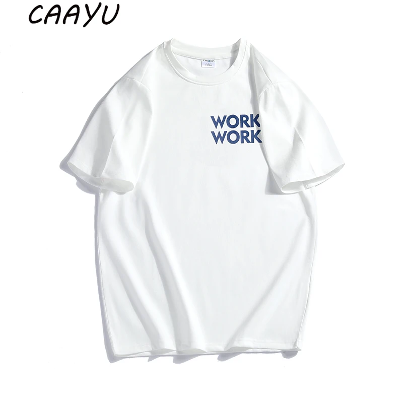 

CAAYU Men's Oversized T-Shirt Men 2022 Tees Japanese Streetwear Hip Hop Streetwear Harajuku Cotton White Letter T-Shirts for Men