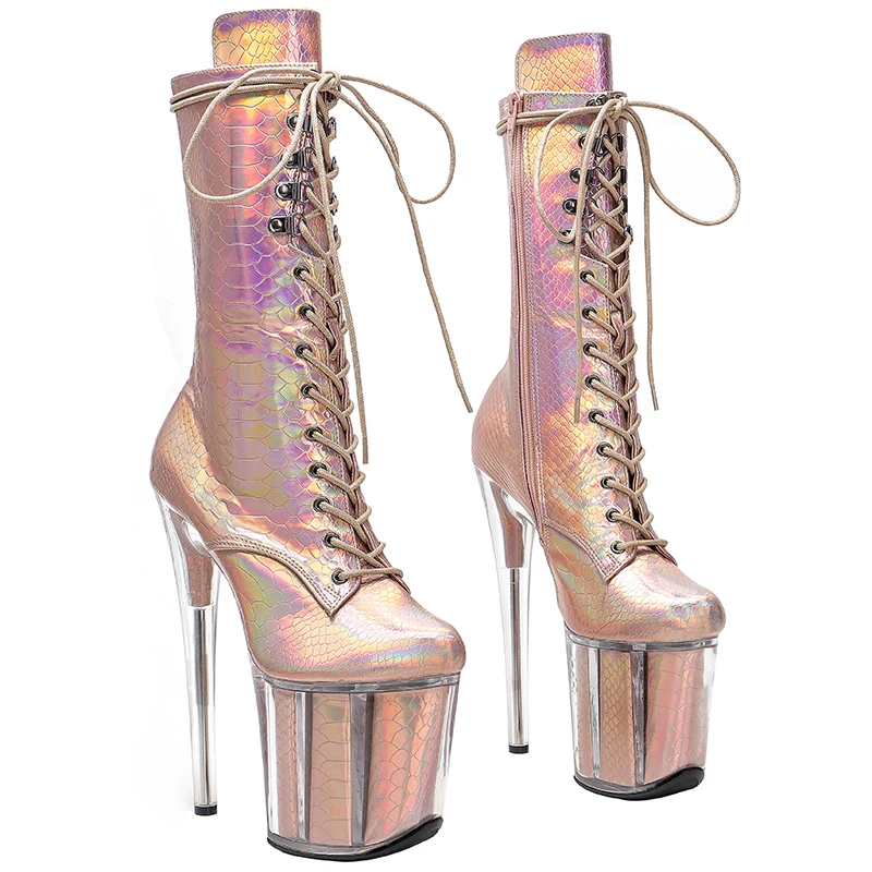 Leecabe 20CM/8inches  Shinny holo PU upper High Heel platform Boots Pole Dance boots