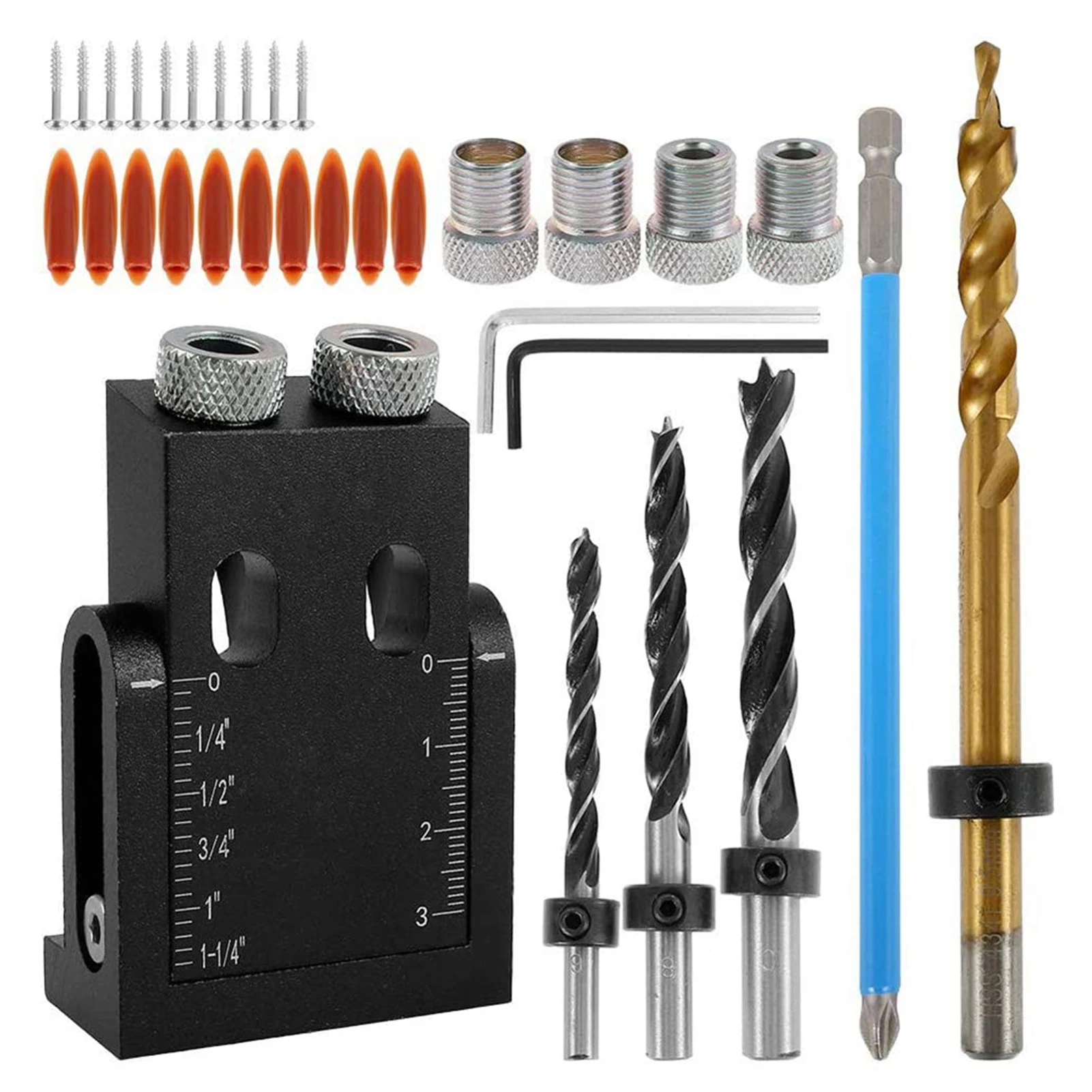 

38pcs Pocket Hole Jig Kit Positioner Easy Use Power Tools Home 15 Degree Angle Aluminium Alloy Drilling Portable DIY Adjustable