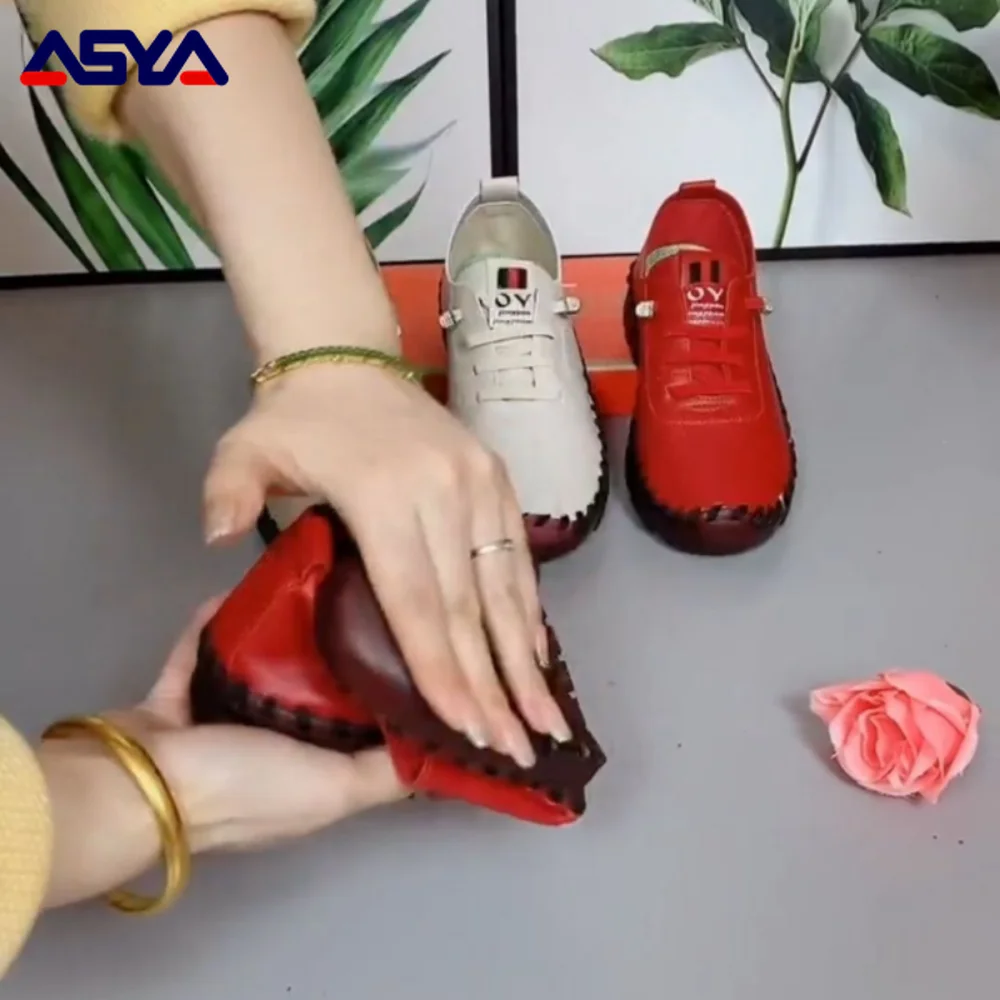 ASYAPOY Women Sneakers Breathable Flat Shoes Platform Loafers Lace Up Leather Slip-On New Fashion Casual Mom Shoe Zapatos Mujer