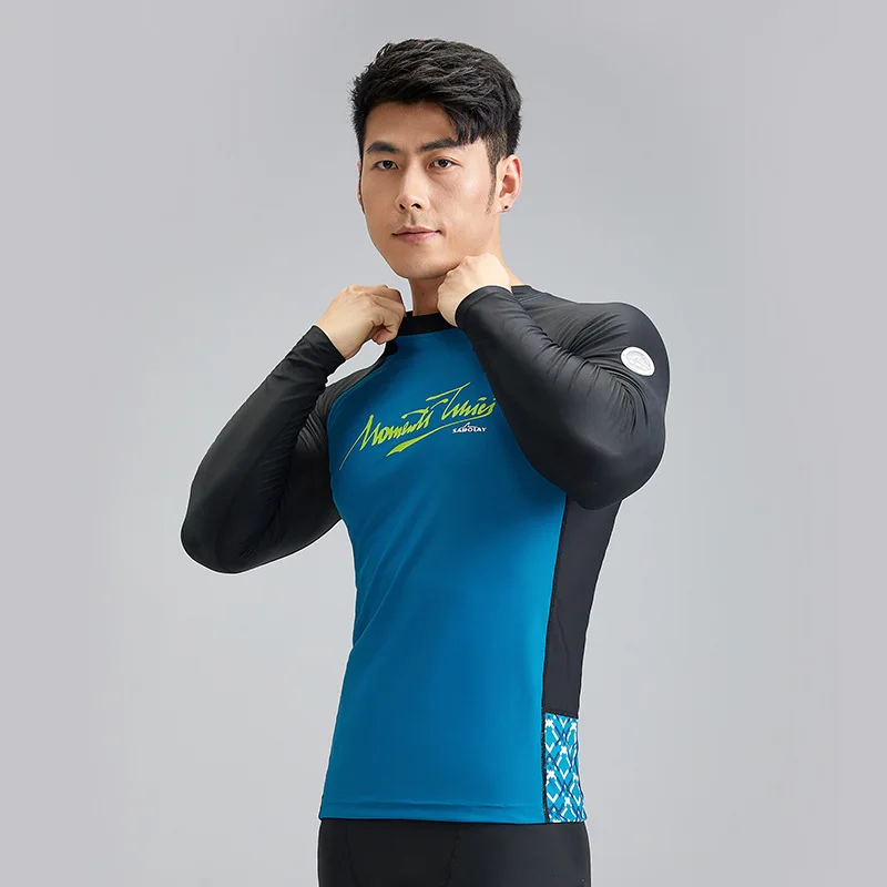 

2023 Men Long Sleeve Surf Swimsuit Swimming T-shirt Beach UV Protection Swimwear Rash Guard Surfing Swimsuit Tights Shirt