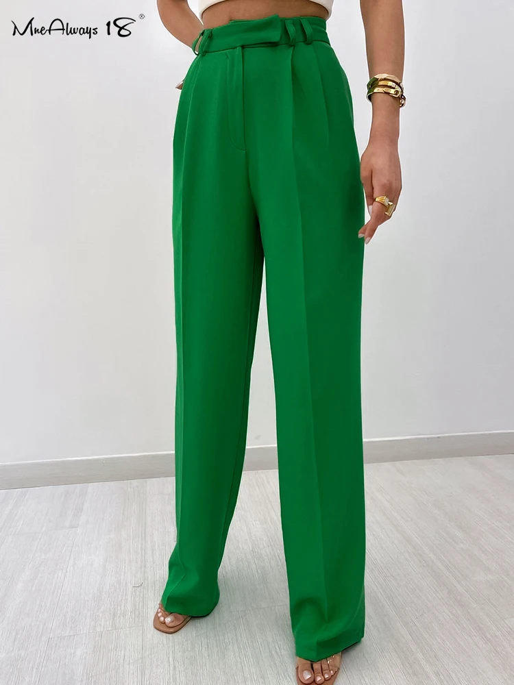 

Mnealways18 плиссированные зеленые брюки с высокой талией женские классические деловые рабочие брюки Женские однотонные длинные брюки женские ...