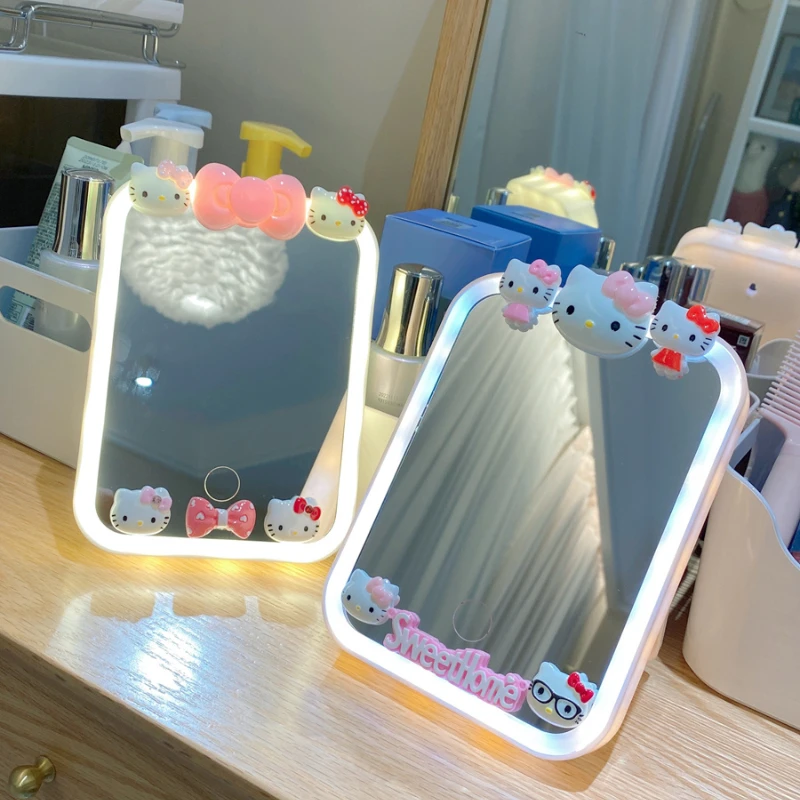 

Cute Hello Kitty Desktop Makeup Mirror Desktop Cute Princess Mirror Sanrio Girl Dressing Mirror Led Charging Light Mirror