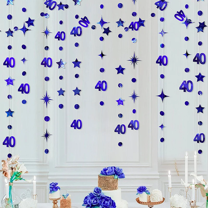 

Royal Blue 40th Birthday Party Decorations Number 40 Circle Dot Twinkle Star Garland for Dirty 40 Year Old Anniversary Supplies