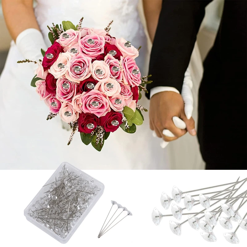 

Positioning Pin Bouquet Pins Corsages Flower Pins Clear Sewing Crystal for Head Flower Art Pin Wedding Bouquet 100PCS/SE