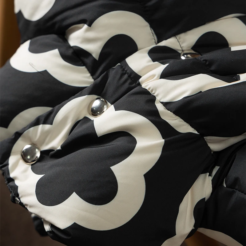 90% White Goose Down Print Jacket Women  Parkas  Casaco Feminino Inverno 2022  Wide-waisted  Zipper  Pockets  Coat Women