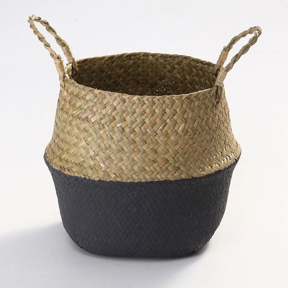 

Woven Seagrass Belly Basket Flower Pot Basket Seagrass Storage Baskets Pot Cover Woven Pot Holders for Laundry Picnic Garden Pot