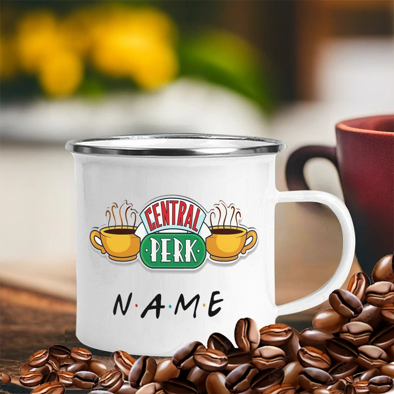 

Free Shipping Personalized Name Central Perk Design Cup 12oz Enamel Wholesale Coffee Mug Tea Milk Cups Dropshipping