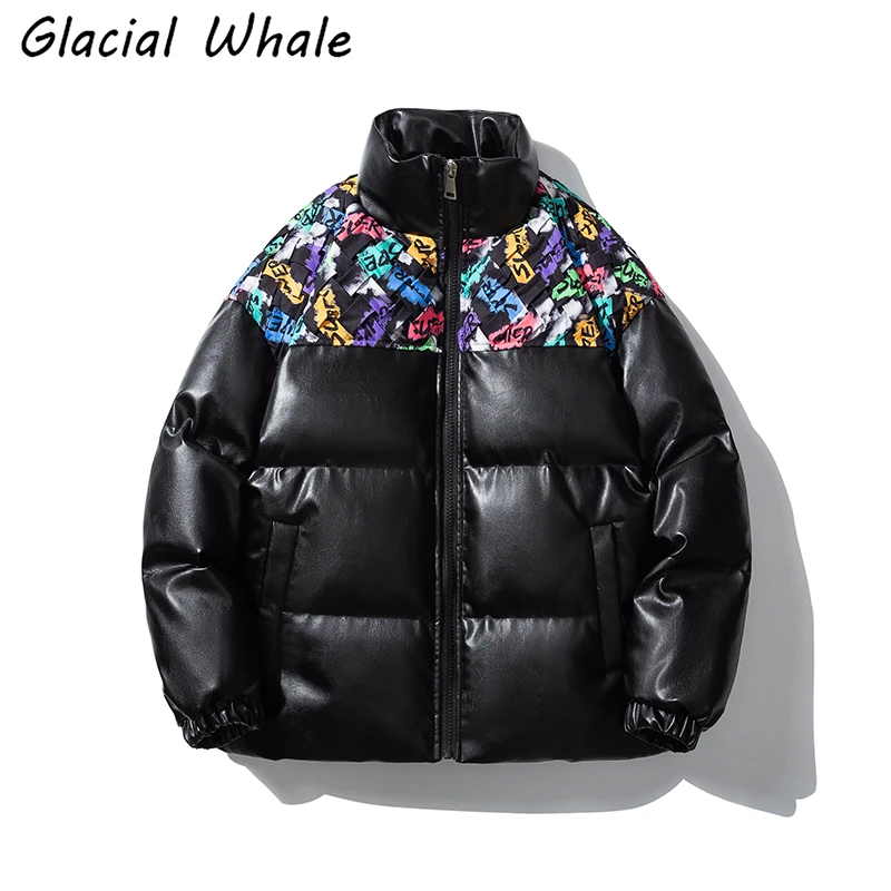 

GlacialWhale Down Jacket Mens Winter Jacket Coat New Fashion Patchwork Print Windproof Oversized Harajuku Streetwear Jackets Men