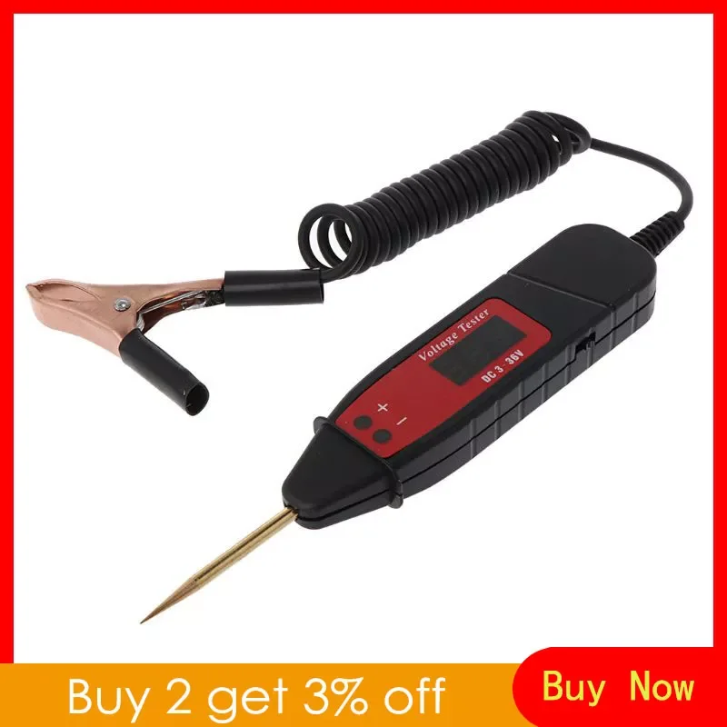 

1.65m Spring Line Car Digital LCD Electric Voltage Test Pen Probe Detector Tester With LED Light for Auto Car Testing Tool
