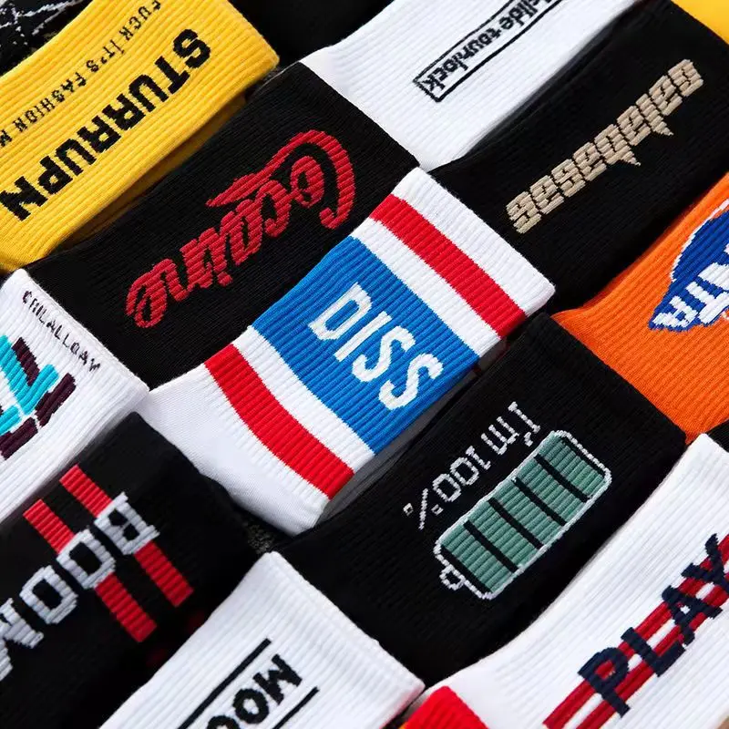 5 Pairs Cotton Socks Men Socks Set Funny Letter Printed Socks Sports Running Stocking Student Hose Fashion Women Socks Wholesale