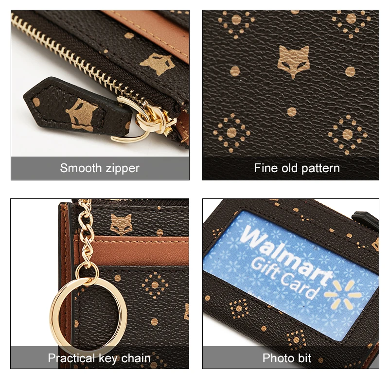 FOXER Female Monogram Coin Packet PVC Leather Card Holder Women Small Wallet Gifts For Lady Stylish Girl's Short Purse Key Cases