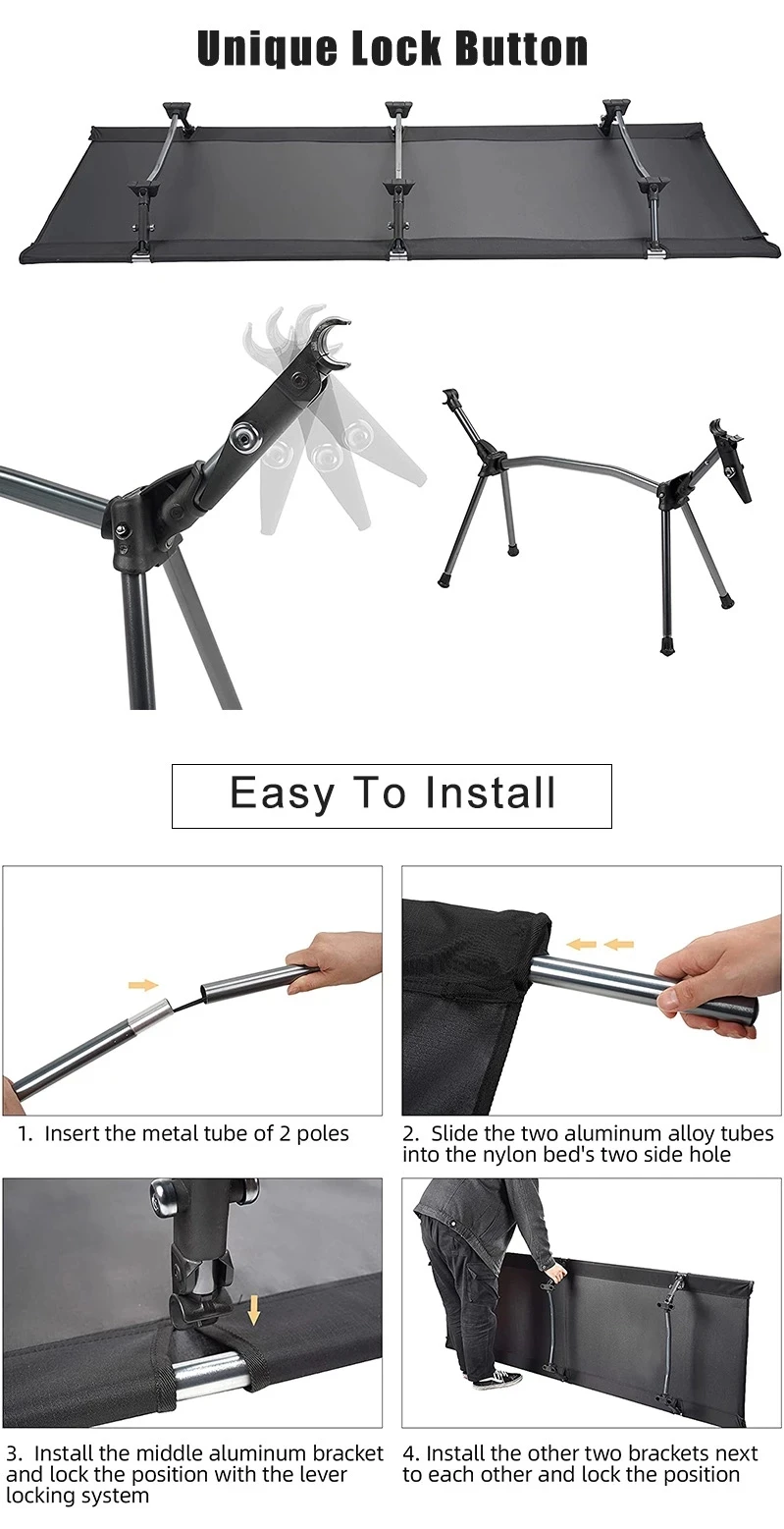 Сверхпрочная легкая складная кровать для кемпинга с регулируемой высотой