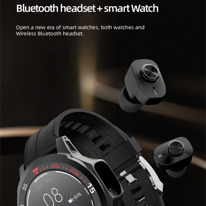 Умные часы 2 в 1 TWS Беспроводная Bluetooth-гарнитура для мужчин и женщин фитнес-трекер с