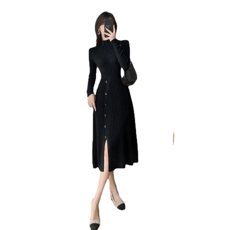 

NEW Half-high collar, long sweater skirt, women's own knees autumn and winter bottom inside with coat knit dress