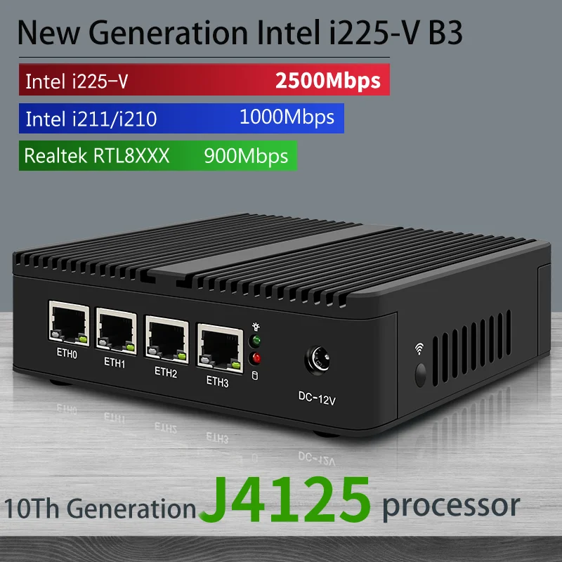 CWWK J4125 Fanless 2.5G Router Nano Mini PC 4 Intel i225-V B3 2.5GbE Nics pfSense Firewall Router