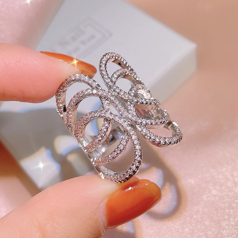 

New 2022 Crystal Zircon Collection Fashion Full Cubic Rings for Women Silver Color Girls Wedding Engagement Jewelry Wholesale