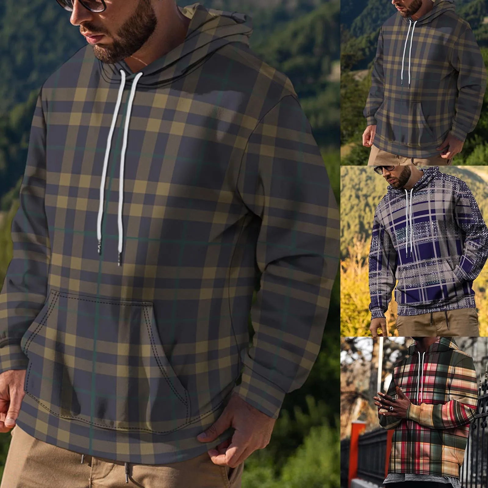 

Мужские повседневные толстовки на пуговицах, мужская повседневная Свободная Толстовка в клетку с принтом, мужские свитшоты средней длины н...