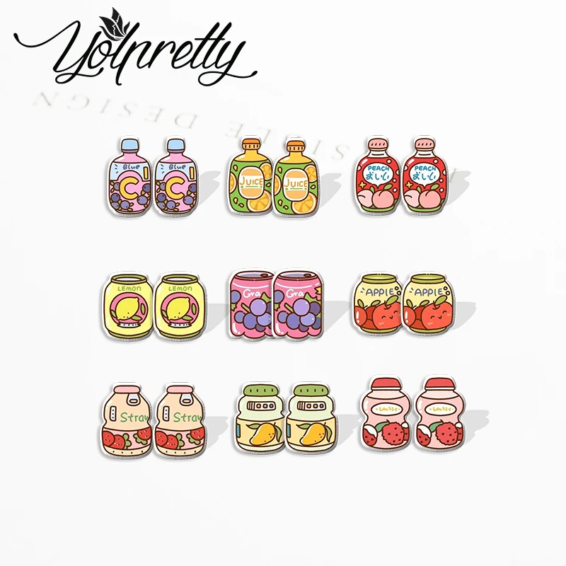 Cartoon Cute Apple Peach Juice Bottle Acrylic Stud Earrings 