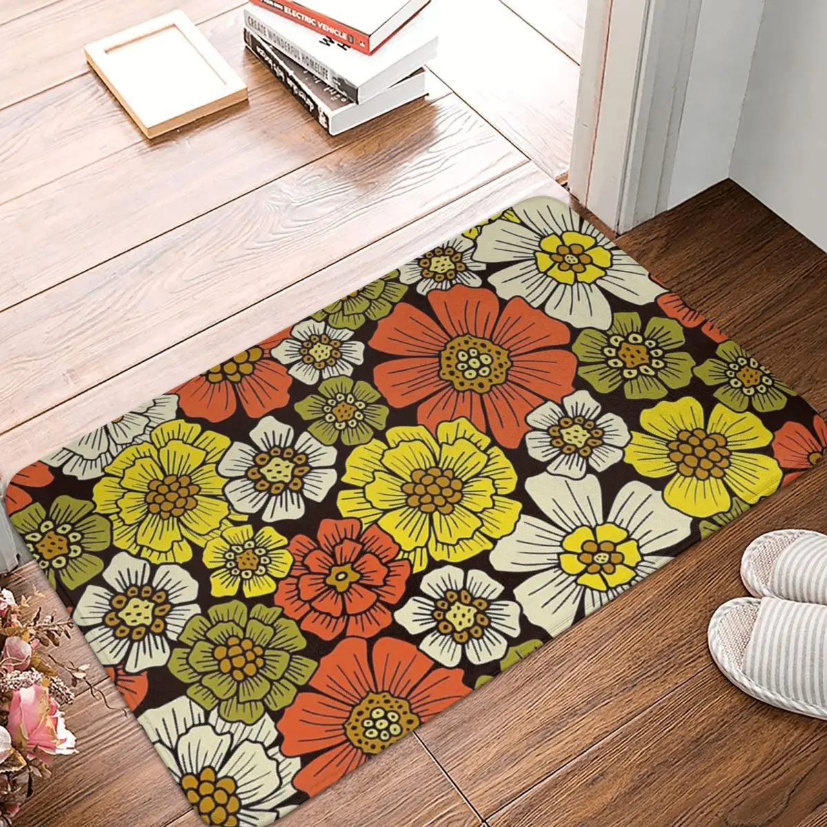 

Retro 1960s 1970s Floral Pattern Carpet, Polyester Floor Mats Cute Style Bathroom Home Decor Birthday Gifts Mats Customizable