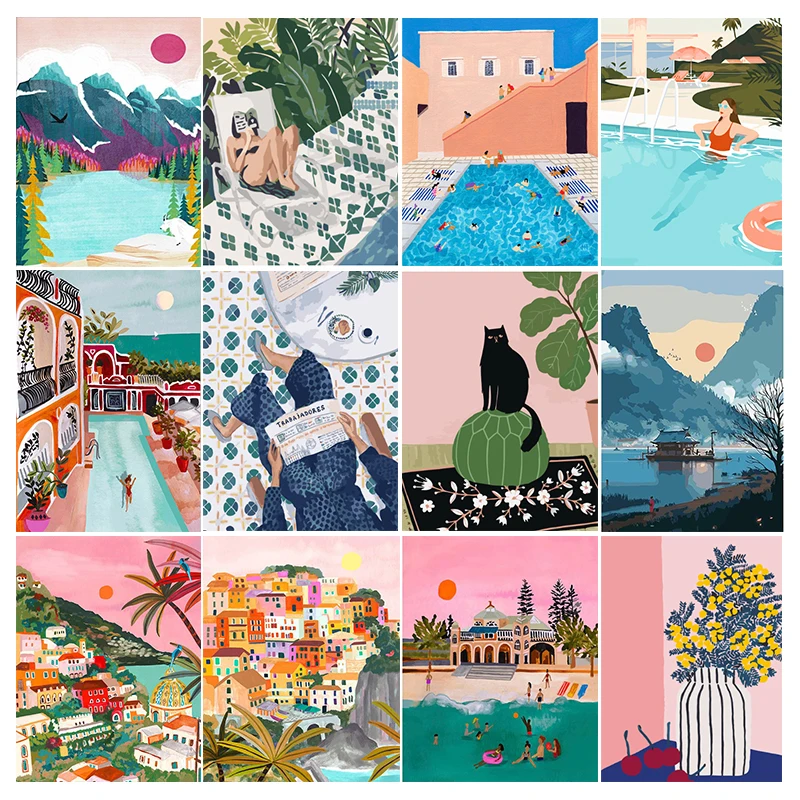 

Картина по номерам на летнее время для взрослых и детей, пейзаж, ручная роспись маслом, «сделай сам», подарок, украшение для дома