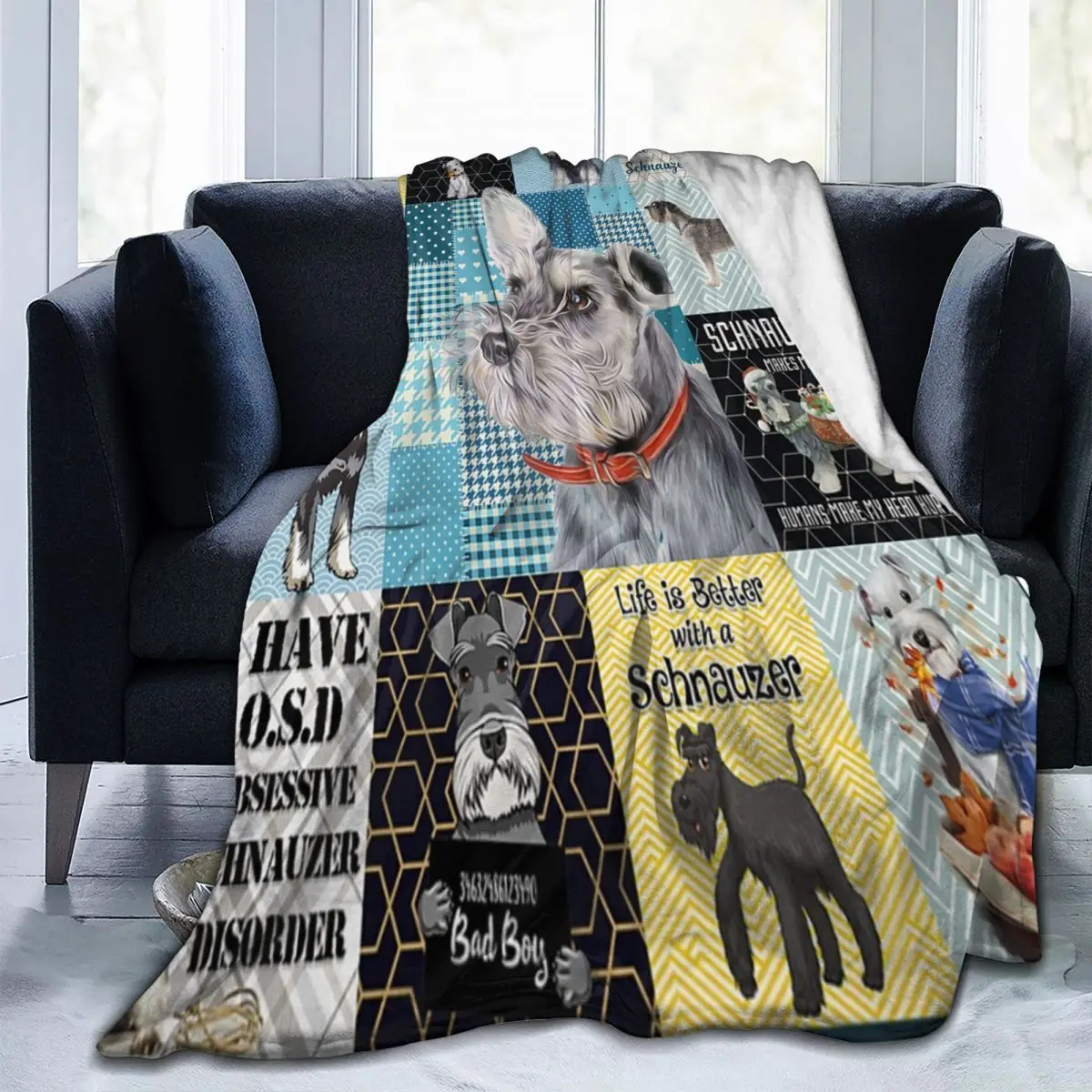 

Love Schnauzer Dog Blanket Sofa Cover Flannel All Season Animal Plaid Super Warm Throw Blanket for Bed Car Bedding Throws