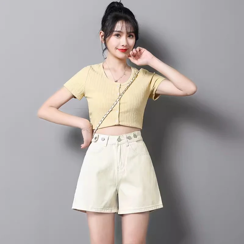 Шорты женские джинсовые с завышенной талией Свободные повседневные брюки из