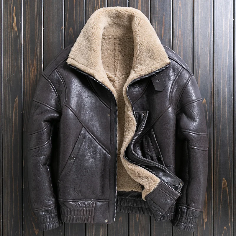 

2023 Winter Natural Fur Coat Men's Clothes Genuine Sheepskin Jacket Men Short Brown Leather Coats Manteau Homme SQQ1024