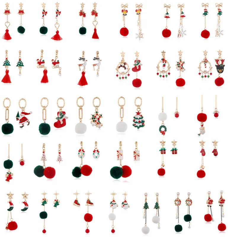 

2022 Christmas Collection Furball Jewelry Cute Santa Claus Elk Bells Moon Accessories Asymmetric Tassel Earrings Wholesale