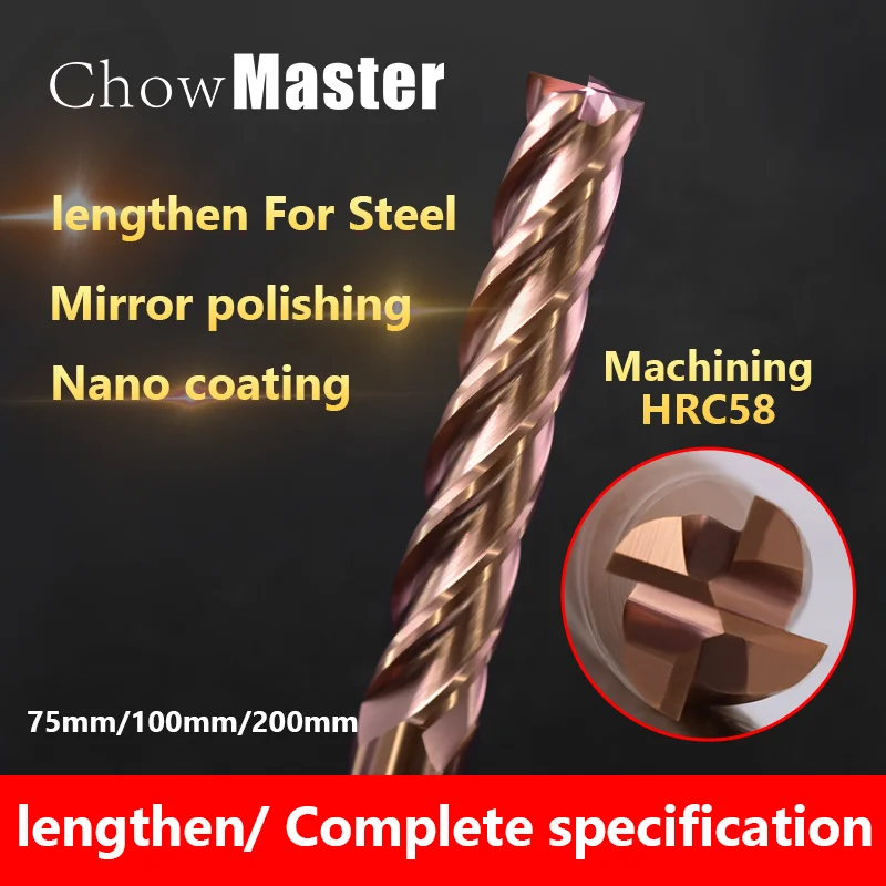 

HRC 55 tungsten carbide milling cutter, four-flute coated end mill, flat bottom mill CNC CNC cutter