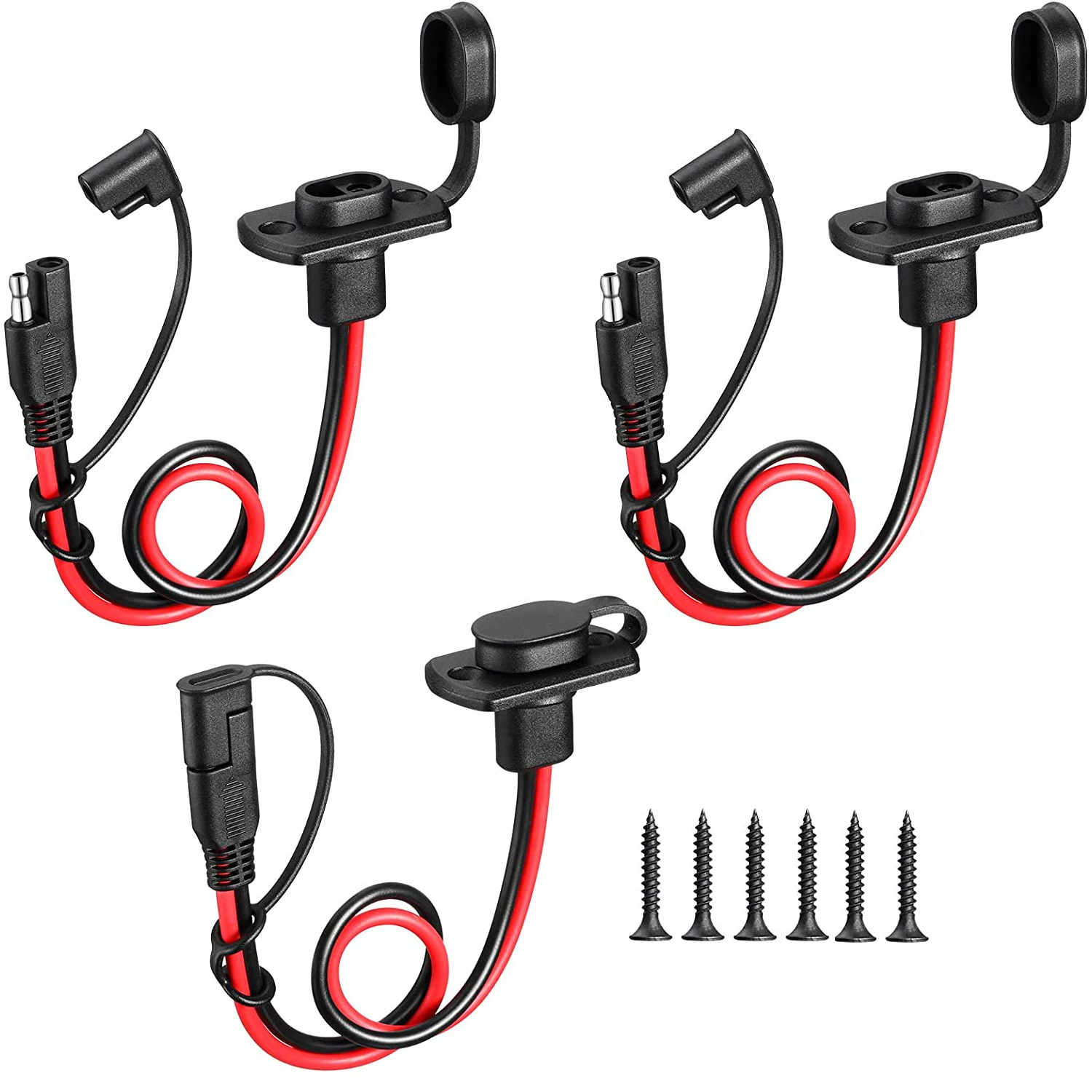 

3PCS 30CM 12AWG SAE To SAE Extension Cord Weatherproof Sidewall Port Flush Mount for Lawn Motors Cars Trucks RVs Motorcycles