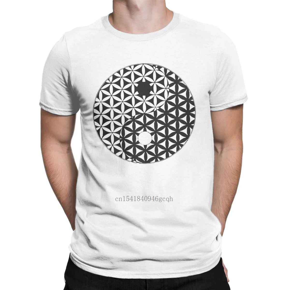 

Men T-Shirt Flower Of Life Space Time Tai Chi Yin Yang Fun Pure Cotton Tee Shirt Short Sleeve Earth Tao T Shirt Clothing 4XL 5XL