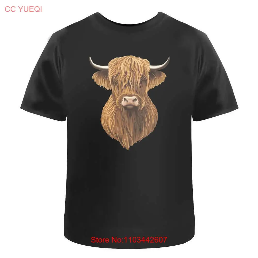 Мужские/женские хлопковые футболки Highland Cow Head (TA046679)