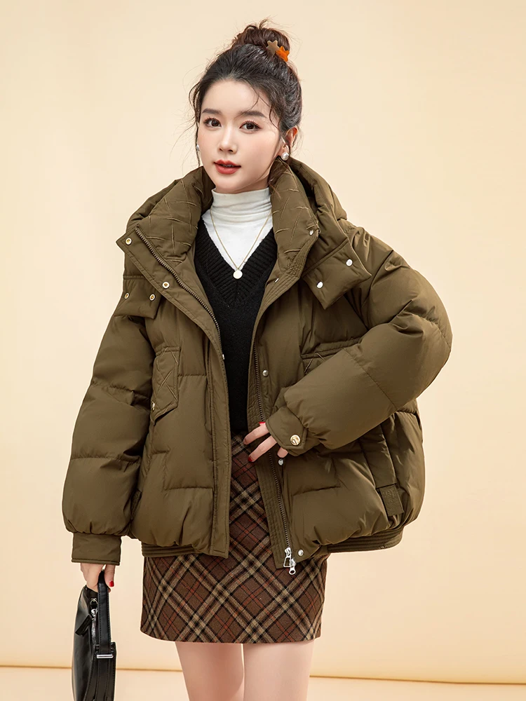 Женский пуховик на утином пуху Yaya свободный короткий теплый 90 зима 2024