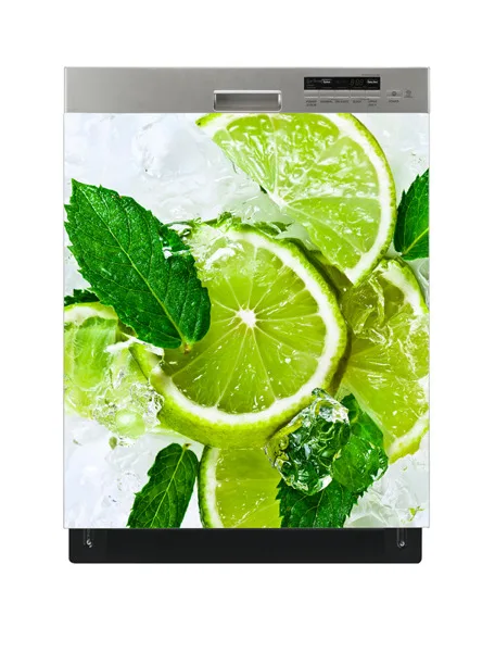 

Wholesale 3D Art Green Lemon Dishwasher Refrigerator Freeze Sticker Art Fridge Door Cover Wallpaper Kitchen Wall Stickers