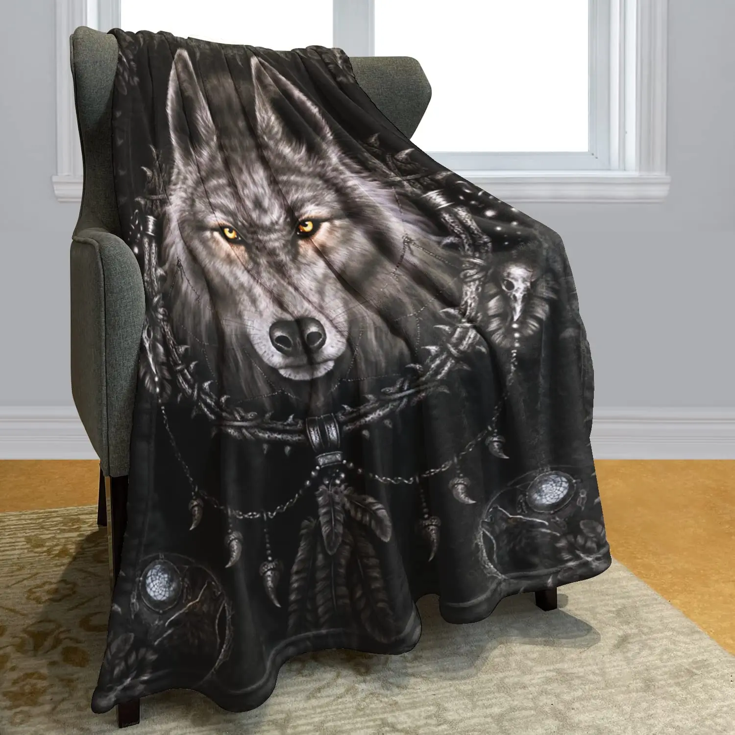 

Wall Decoration Wolf Dream Catcher Blanket Comfortable Warm Soft Tapestry Home Office Travel Suitable for Men,Women and Children