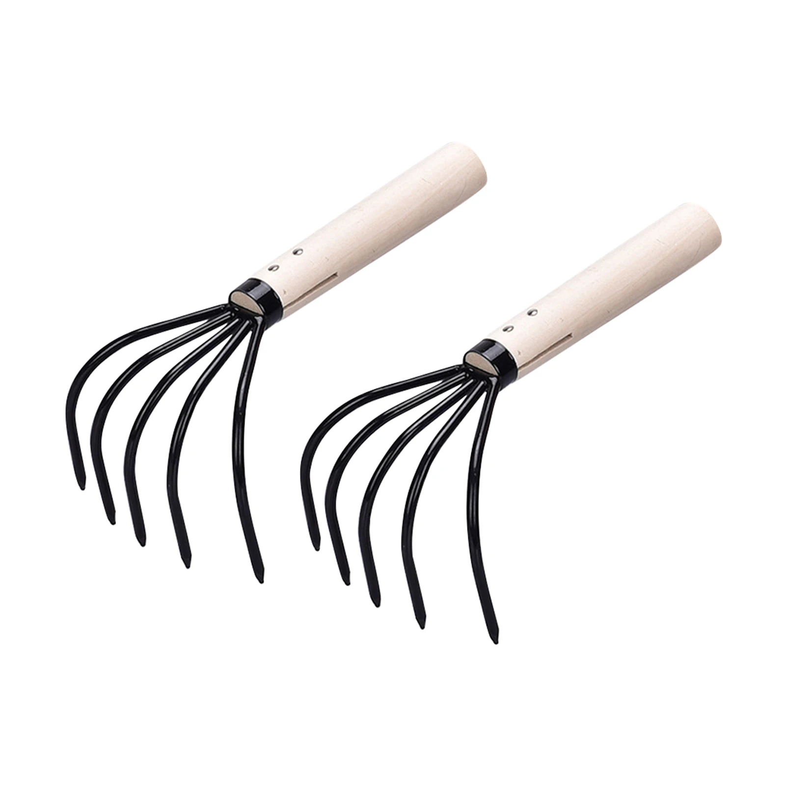

2pcs Garden Tool Loosening Rust Resistant Hand Cultivator Weeding Soil Ergonomic 5 Tine Claw Rake Bendproof With Wooden Handle