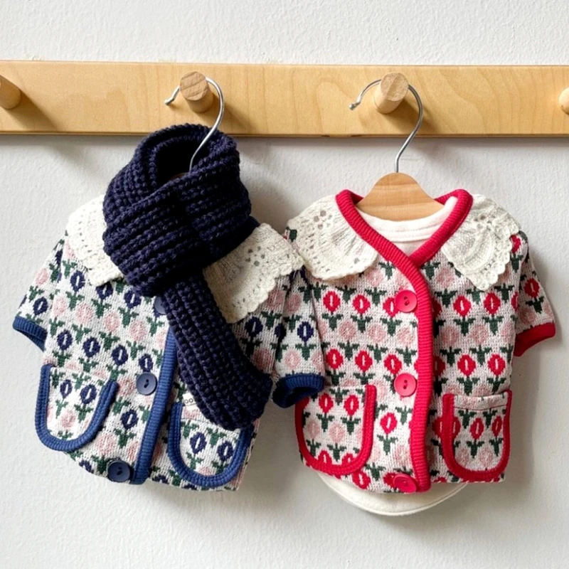 Осенняя одежда для щенков Тедди Одежда с цветами Бишон вязаная померанское