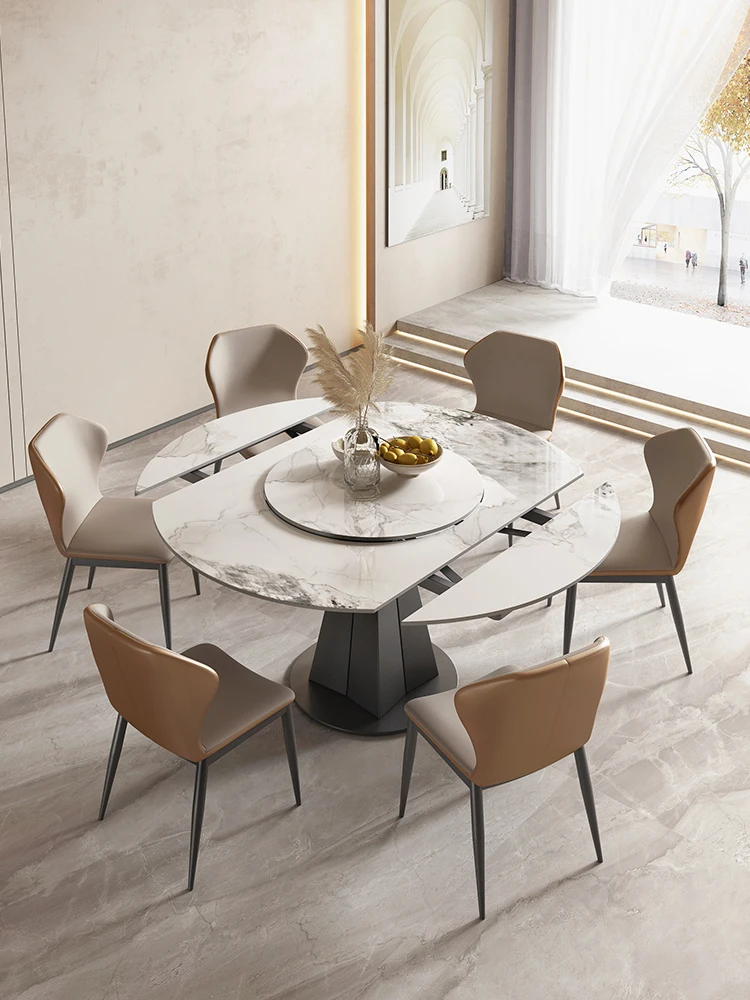 

Rock plate dining table round table combination circular telescopic rotation modern simple square round home table
