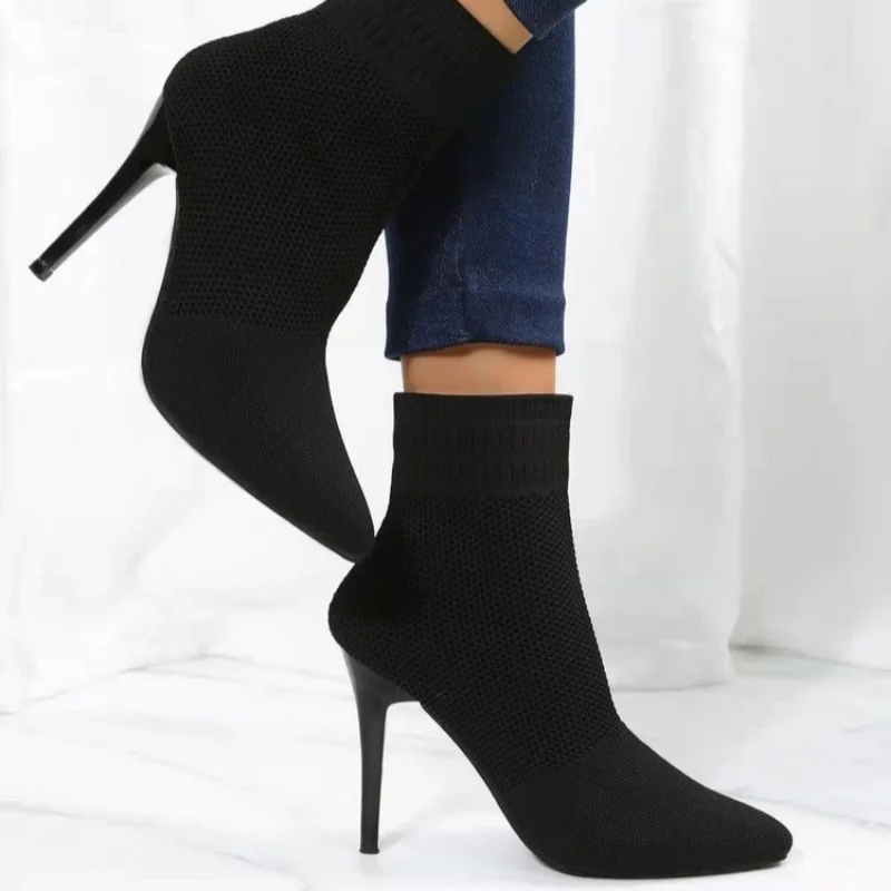 

Euro American 2022 Fashion Women's Boots Solid Color Temperament Versatile Pointed Thin High Heel Texture Women's Short Boots