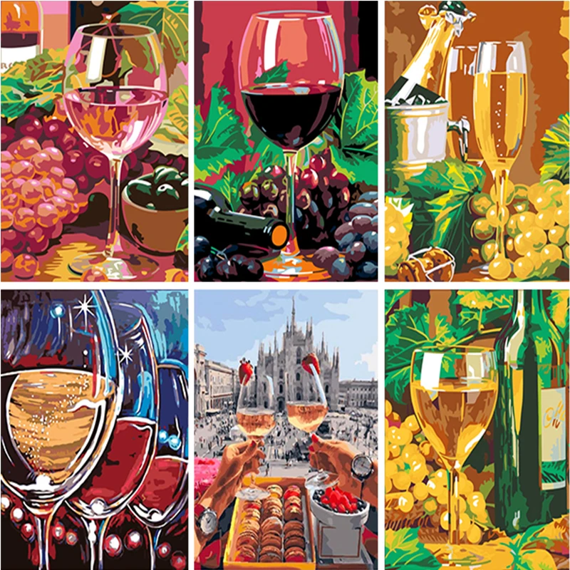 

Oil Painting By Numbers Red Wine Scenery Drawing On Canvas DIY Pictures By Number Kits Hand Painted Painting Art 40*50 CM
