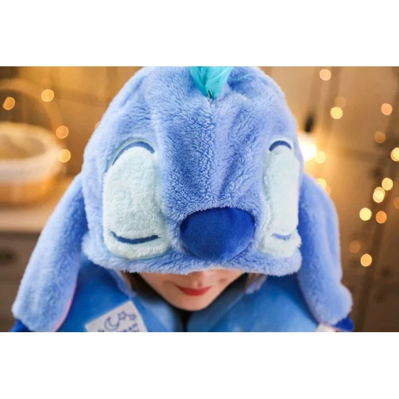 Дорожная U-образная подушка Disney Stitch модная офисная плюшевая для сна с капюшоном