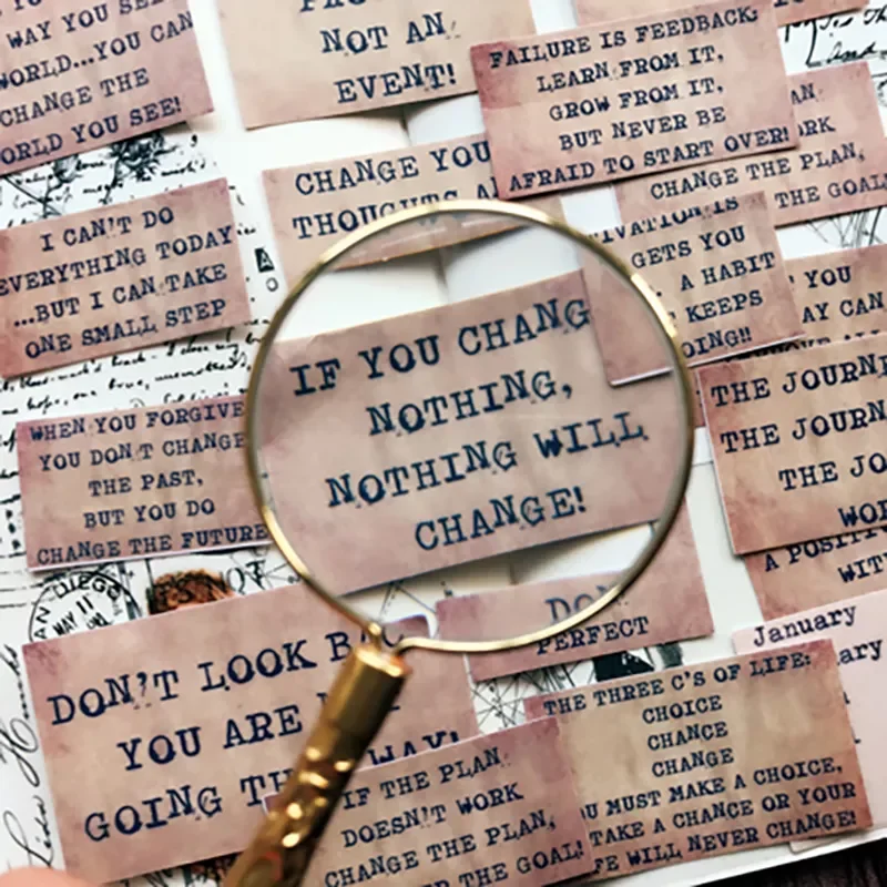 

Tim Holtz Style Inspirational Phrase Stickers Vintage Junk Journal Ephemera Aesthetic Stickers Album Scrapbooking Material