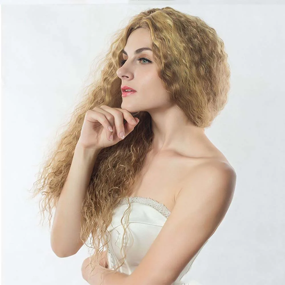Perm Corn Wig 65 CM Synthetic Fairy Tale Princess Wigs Women Hair Heat Resistant Long Curly Blonde Fluffy Costume | Тематическая