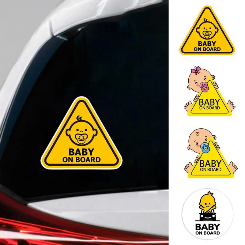 

Baby On Board Car Warning Signs Car Stickers Tuning Cartoon Window PVC Decals Yellow REFLECTIVE Warning Sign Driving Accessories