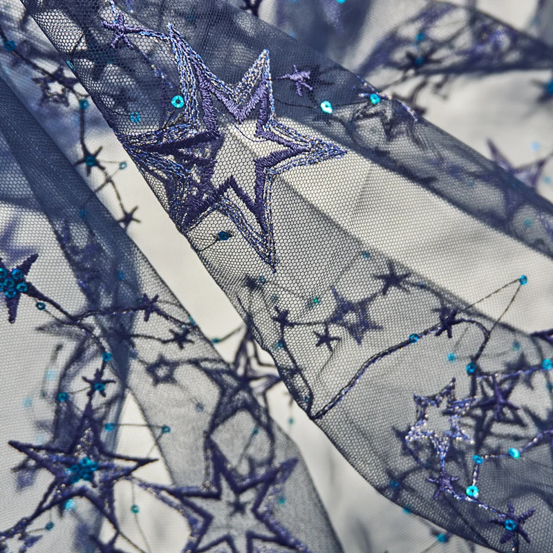 3 ярда блестки в виде пентаграммы темно-синяя Ткань Для платья Stoffen тканевые